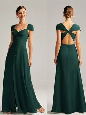 AW BRIDAL Cathryn gown - emerald green cap sleeve maxi, sz 10